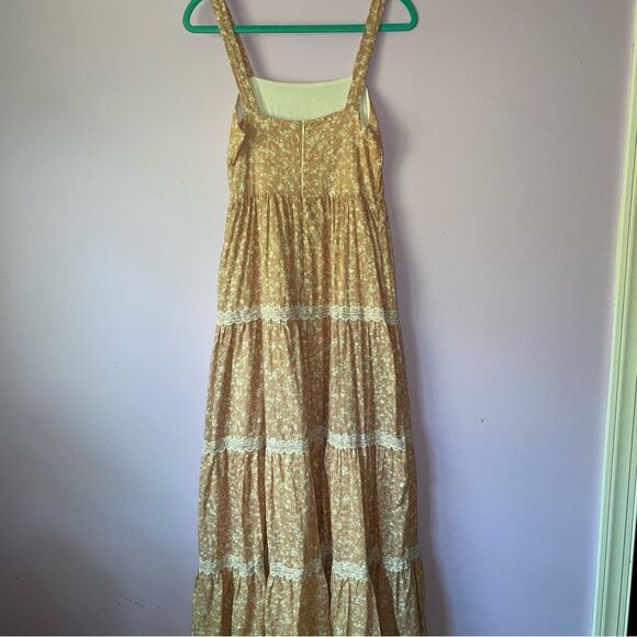 Aura Size S Orange Floral Maxi Dress Lace Trim Eyelet Cottagecore Boho Fairy - Picture 5 of 10